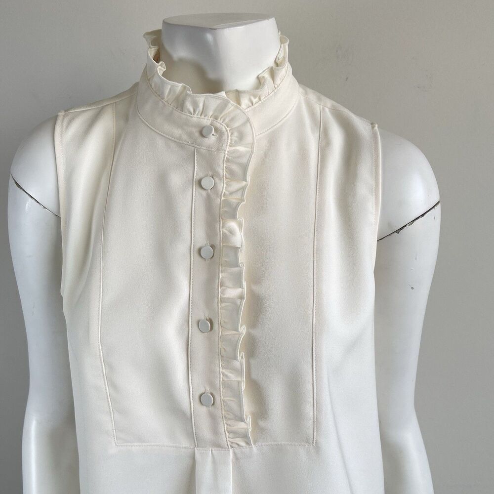NWT J.Crew Ruffle Trim Crepe Coquette Preppy Career Office Top Blouse 2 Ivory - Picture 2 of 11